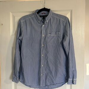 Tommy Hilfiger blue/white cotton striped button down shirt boys’ LG 16/18.